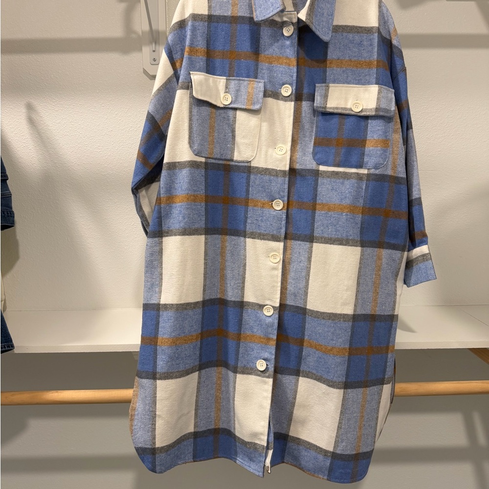 Brookstone Blue Cream Plaid Utility Shacket